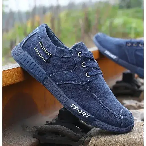 Mens Non-Slip Canvas Shoes | Stain-Resistant Low-Top Casual Shoes in Blue, Black, Grey