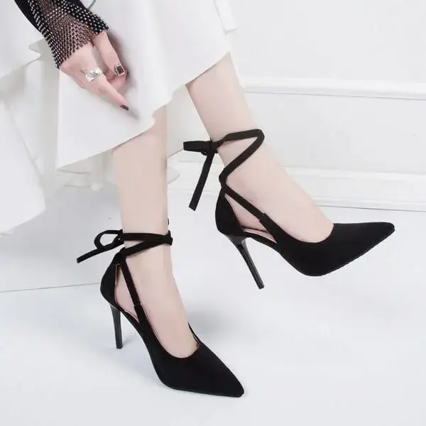 Bozosil Women Fashion Solid Color Plus Size Strap Pointed Toe Suede High Heel Sandals Pumps