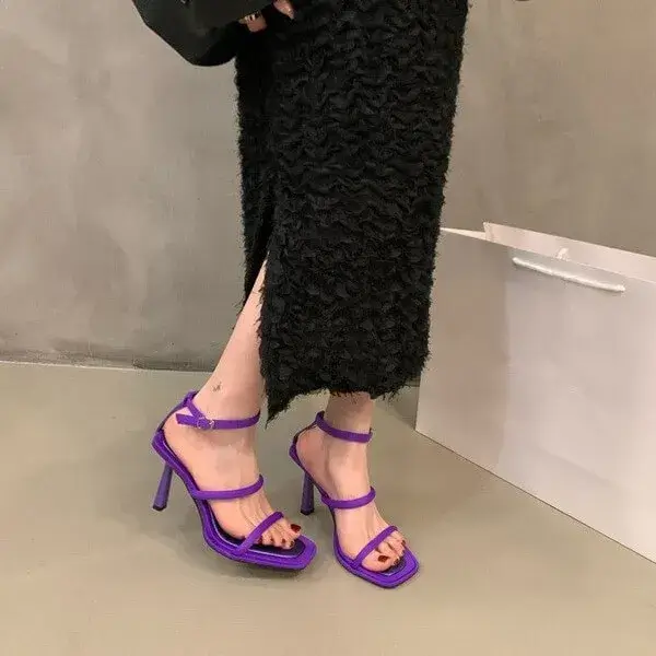 Bozosil Women Fashion Sexy Simple Strap Square Toe Heeled Sandals